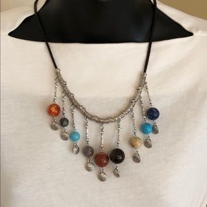 Multi Colored Gem Drop Charm Necklace
